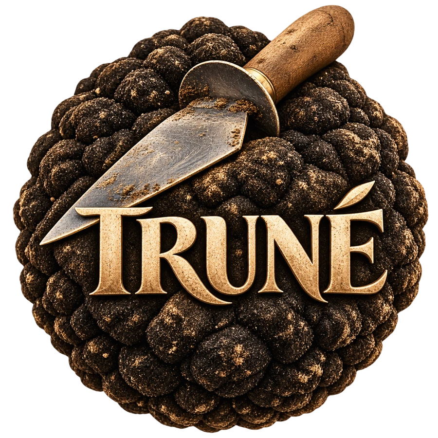 Emblema TRUNÉ: trufa negra y herramienta de recolección